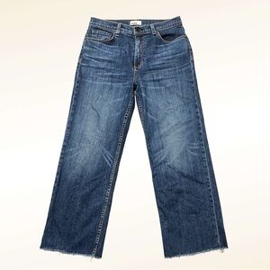 ASKK NY High Rise Wide Leg Cropped Jeans Size 28 Raw Hem Bleached Medium Wash